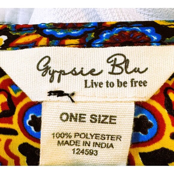 Kaftan, Gypsy Blue, Black with multi-colored Medalion Design, One Size. - Picture 5 of 6